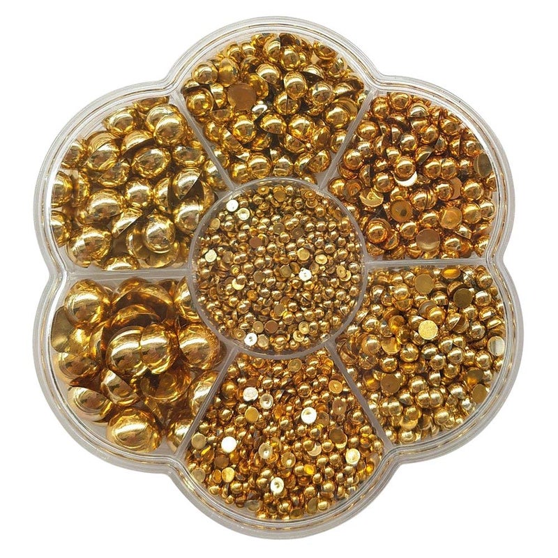 Chenkou Craft 3000PCS 7 Sizes (2.5/3/4/5/6/8/10mm) 1 Box Gold Round Flatback Imitation Half Pearls Bead Loose Beads Gem (Gold Half Ball) - Image 1